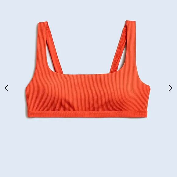 NWT Madewell Ribbed Square-Neck Bikini Top Coastal Orange NP212 Medium - Picture 1 of 8